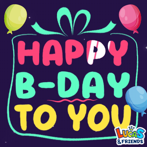 Lucas And Friends Birthday Card With Balloons GIF