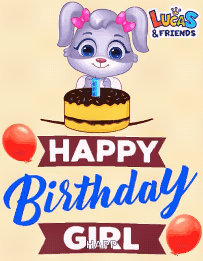 Lucas And Friends Birthday Card With Bunny Cake GIF