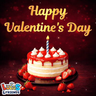 Lucas And Friends Valentine Card With Cake And Strawberries GIF