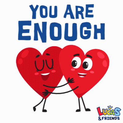 Lucas And Friends Valentine Card With Two Hearts Hugging GIF