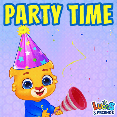 Lucas & Friends Bear With Party Hat And Party Popper GIF