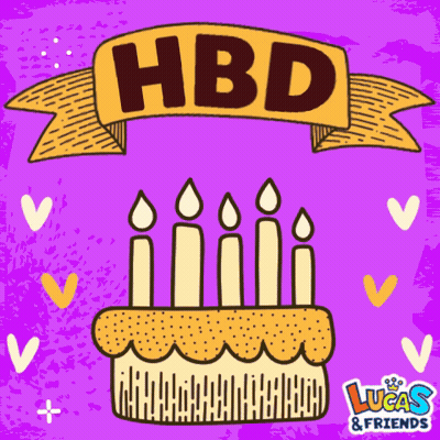 Lucas & Friends Birthday Card With Cake GIF
