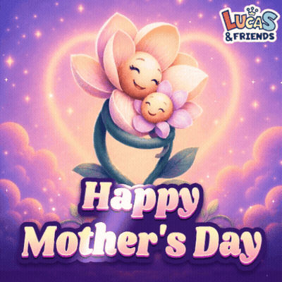 Lucas & Friends Mother's Day Card With Flowers Hugging GIF