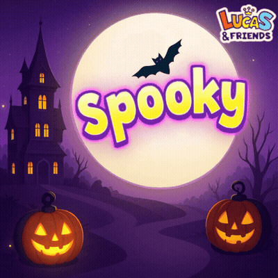 Lucas & Friends Spooky Poster With Bat And Pumpkins GIF