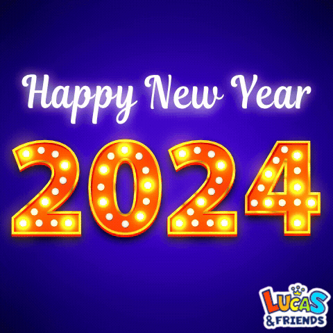 Lucas & Friends Wishes A Happy New Year With A Blue Background GIF