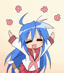 Lucky Star Konata Izumi Happy Flap Flowers GIF