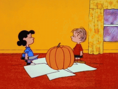 Lucy And Linus Looking At Pumpkin GIF