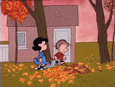 Lucy And Linus Playing With Leaves GIF
