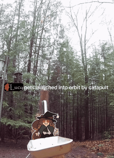 Lucy Gets Launched Into Orbit By Catapult Is Written On A Screen GIF