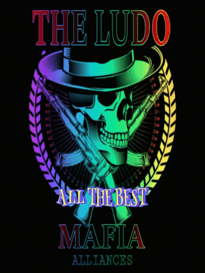 Ludo All The Best Mafia Alliances Logo With Skull And Crossed Guns GIF