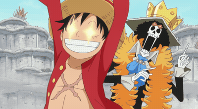 Luffy And Brook With Arms In The Air GIF