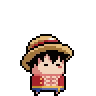 Luffy From One Piece Is A Pixel Art Character Wearing A Straw Hat And A Red Shirt . Sticker