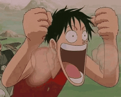 Luffy From One Piece Making Funny Face With Fist In Air GIF