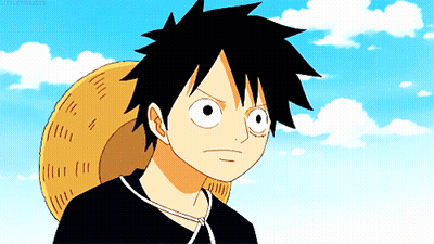 Luffy From One Piece With Straw Hat On Shoulder GIF