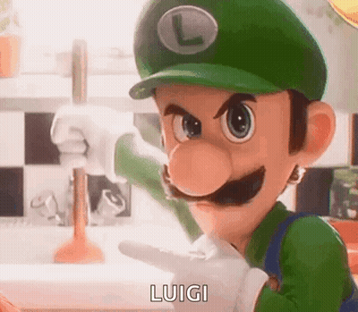 Luigi Holding Plunger And Pointing GIF