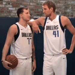 Luka Doncic And Dirk Dowitzki Photoshoot GIF