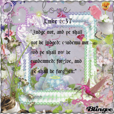 Luke 6:37 Bible Verse Surrounded By Flowers And Hummingbirds GIF
