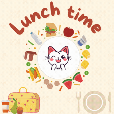 Lunch Time Sign With Cat And Lunch Bag GIF