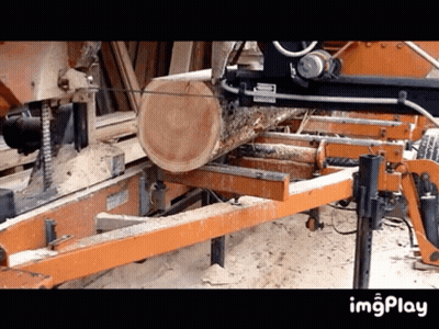 Machine Cutting Log With Imgplay Text GIF