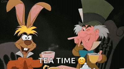 Mad Hatter And Rabbit Drinking Tea GIF