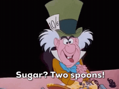Mad Hatter Holding Two Spoons Asking For Sugar GIF