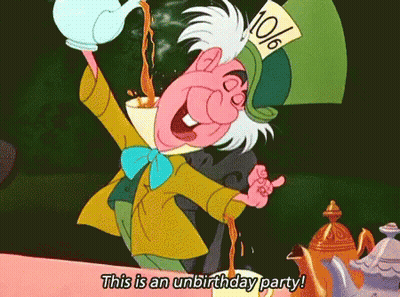 Mad Hatter Pouring Tea Saying This Is An Unbirthday Party GIF
