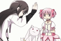 Madoka Magica Kaname Homura Head Hit Kyubey GIF