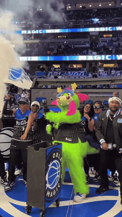 Magic Basketball Mascot In Front Of Podium GIF