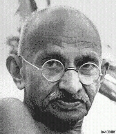 Mahatma Gandhi In Glasses Talking To Woman In Garden GIF