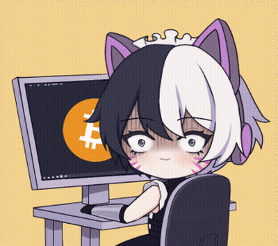 Maid Sitting At Computer With Bitcoin Symbol GIF