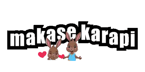 Makase Karapi Logo With Bunny Rabbits Holding Hearts Sticker