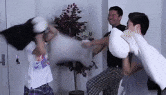 Male Friends Pillow Fight GIF