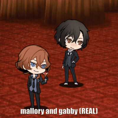 Mallory And Gabby Are Standing Next To Each Other On A Red Rug GIF