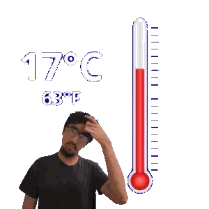 Man Adjusting Glasses Near Thermometer Sticker