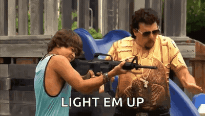 Man And Boy Holding Guns At Playground GIF