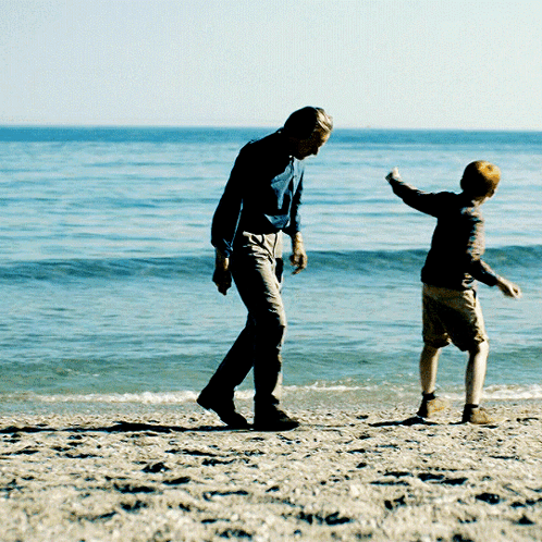 Man And Boy Playing On Beach GIF