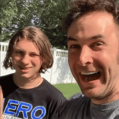 Man And Boy Posing In Aero Shirt GIF