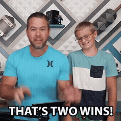 Man And Boy Standing With That's Two Wins GIF