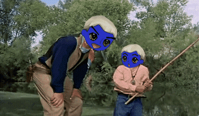 Man And Boy With Blue Masks Holding Fishing Rods GIF