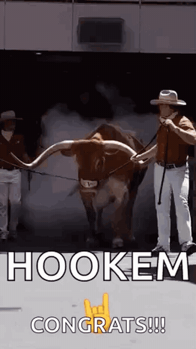 Man And Bull With Long Horns Hookem Congrats GIF