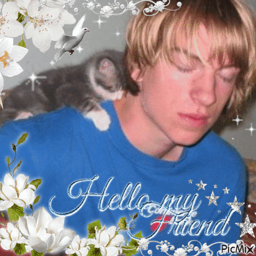 Man And Cat With Hello My Friend GIF