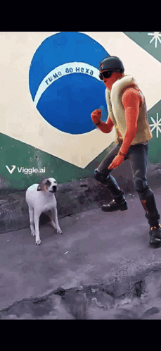 Man And Dog With Tu Mo Do Hexa Flag GIF