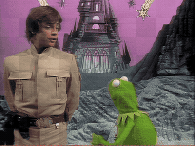 Man And Frog Standing In Front Of Castle GIF