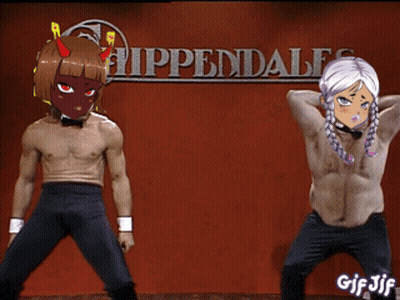 Man And Girl Dancing In Front Of Hippendales Sign GIF