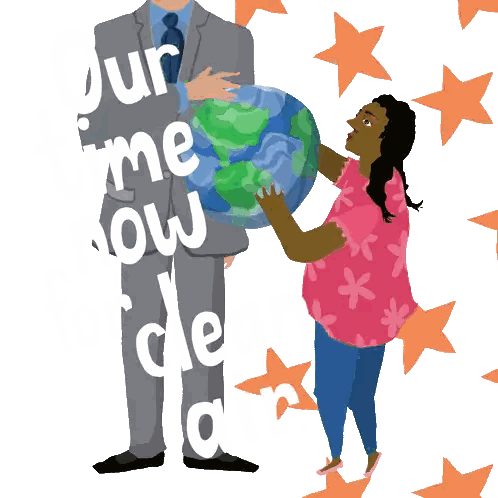 Man And Girl Holding Globe Saying Your Time To Owe Sticker
