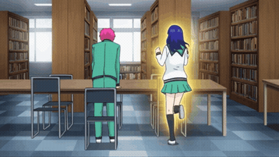 Man And Girl Sitting At Table In Library Girl Running GIF