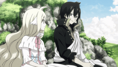 Man And Girl Sitting On Rock Looking At Each Other GIF