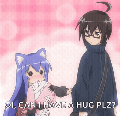 Man And Girl Standing Together Girl Says Can I Have A Hug Plz GIF
