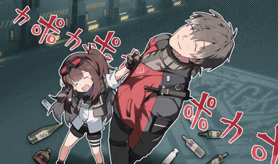 Man And Girl Standing With Alcohol Bottles And Coca Cola Sign GIF