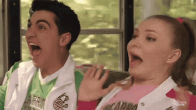 Man And Girl With Open Mouths On Bus GIF